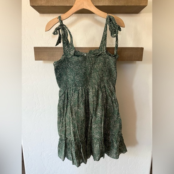 Aerie|Smocked Olive Green Sleeveless babydoll dress with bows on sleeve,Medium• - Picture 4 of 15